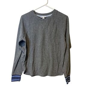 Southern Tide Womens Grey French‎ Terry Raglan Sweatshirt Blue Striped Cuffs S